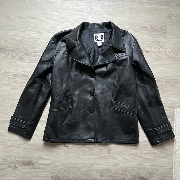 Vintage 90s Y2K Rave 4 Real Black Faux Leather Jacket Large Gothic Grunge Cyber - Picture 16 of 16